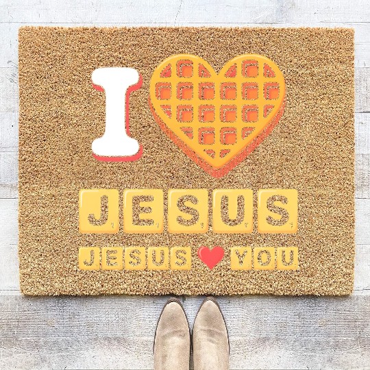 I Love Jesus Christian Breakfast Waffle Heart Coir Doormats