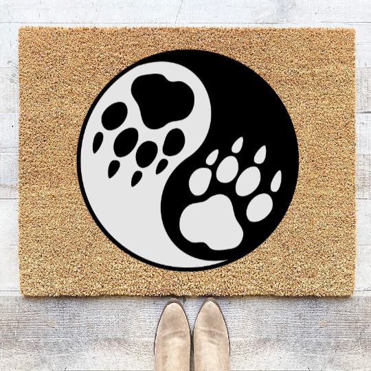 wolf paw ying yang Coir Doormats