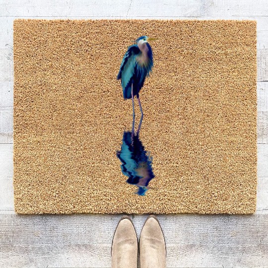 Great Blue Heron Stands Reflected Coir Doormats