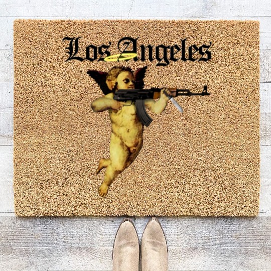 Los Angeles Angel with AK 47 Coir Doormats