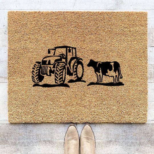 cow and tractor Coir Doormats