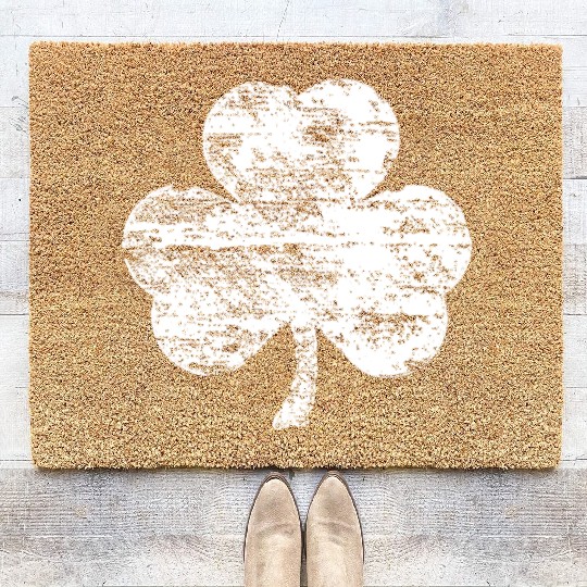 Distressed White Shamrock Coir Doormats