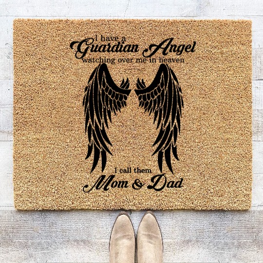 I Have a Guardian Angel Mom and Dad Coir Doormats