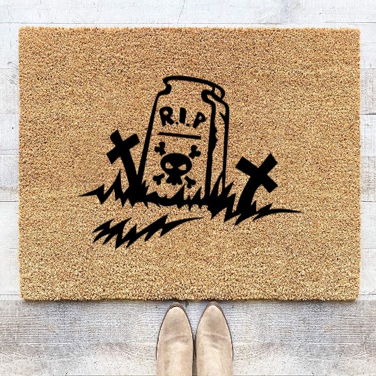 rip rest in peace grave drawing Coir Doormats