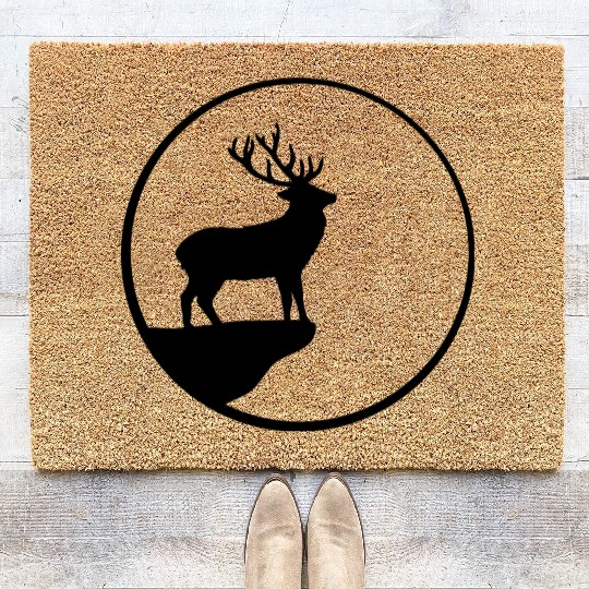Black deer cliff moon sun rock night weir wolf cir Coir Doormats