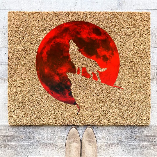 Howling wolf full blood moon space galaxy gift dog Coir Doormats