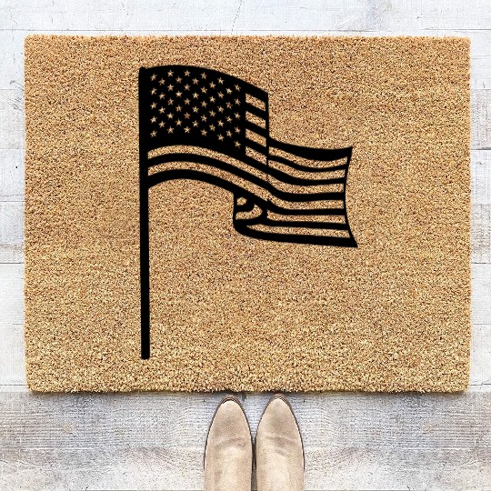 wind waving flagpole usa america united states tex Coir Doormats
