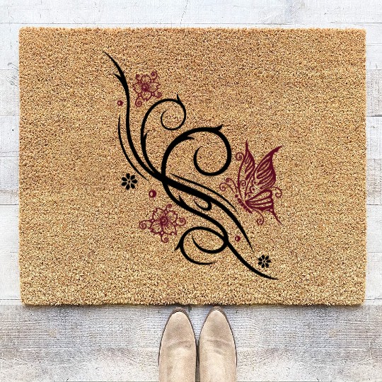 Cherry Blossoms with Butterfly Ornament Coir Doormats