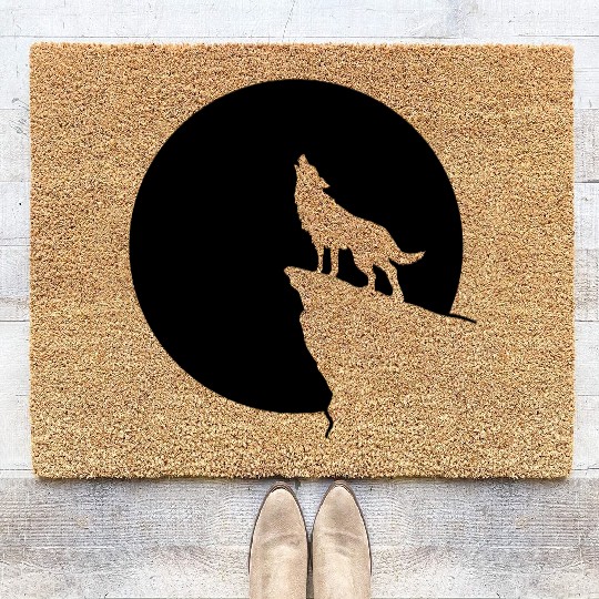 Howling wolf full moon space galaxy gift dog trend Coir Doormats