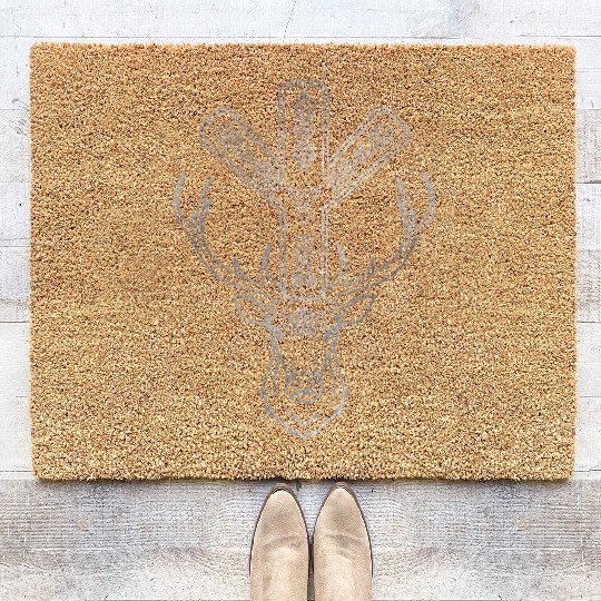 Algiz Rune and Deer in Silver Coir Doormats