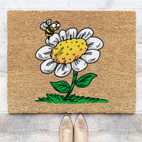 COMMON DAISY FLOWER Bee Cartoon Comic Coir Doormats