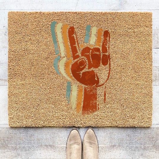 Devil horns Sign Retro Metal Fork Rock Hand Coir Doormats