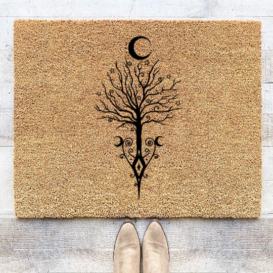 Tree Moon Night Stars Pagan Wicca Coir Doormats