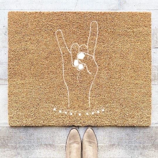Rock Hands Devilhorns (white lines) Coir Doormats