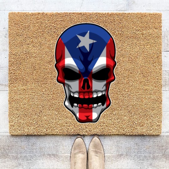 Puerto Rican Skull - Puerto Rico Pride Flag Coir Doormats