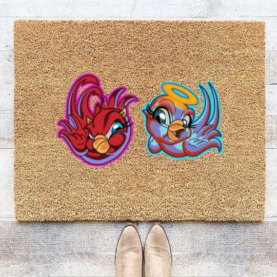 bird heaven angel vs. bird hell devil Coir Doormats