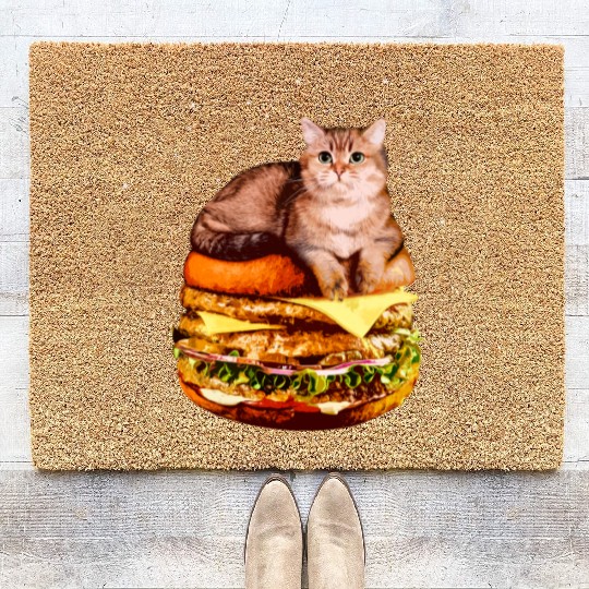 Hamburger Space Cat Funny Kitty Gift Coir Doormats