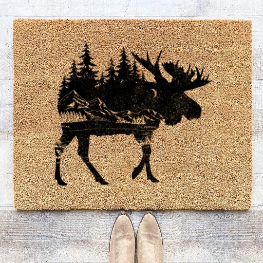 Moose Nature Mountains Hiking Camping Hunter Gift Coir Doormats