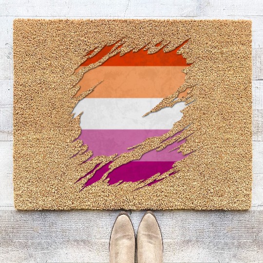 Lesbian Pride Flag Ripped Reveal Coir Doormats