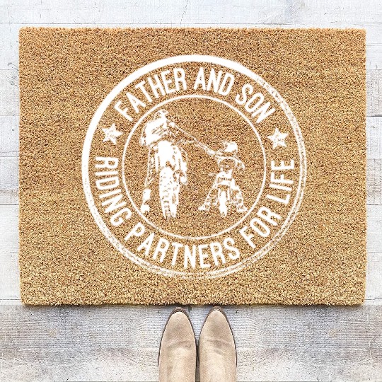 Dad and son riding partners for life Coir Doormats