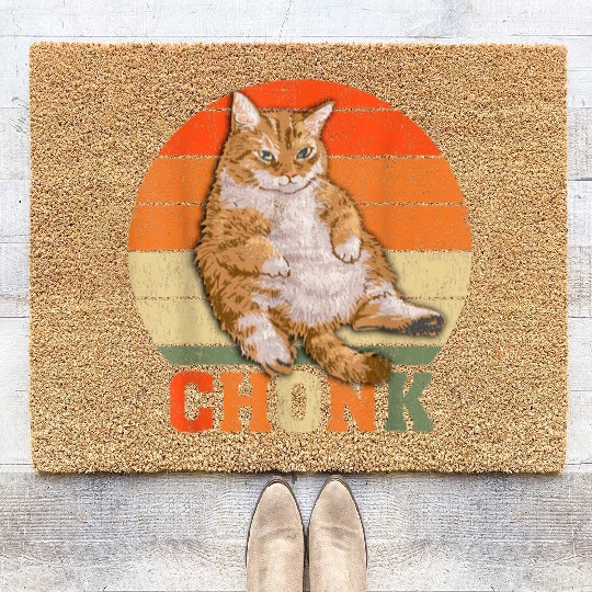 Funny Overweight Chubby Chonk Cat Meme Memes Coir Doormats