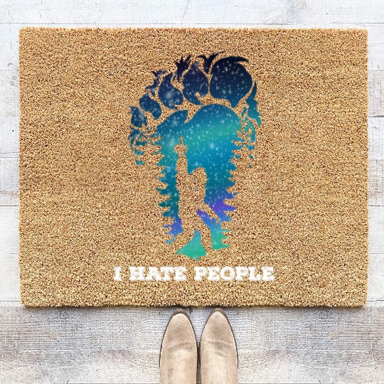Bigfoot Middle Finger I Hate People Sasquatch Coir Doormats
