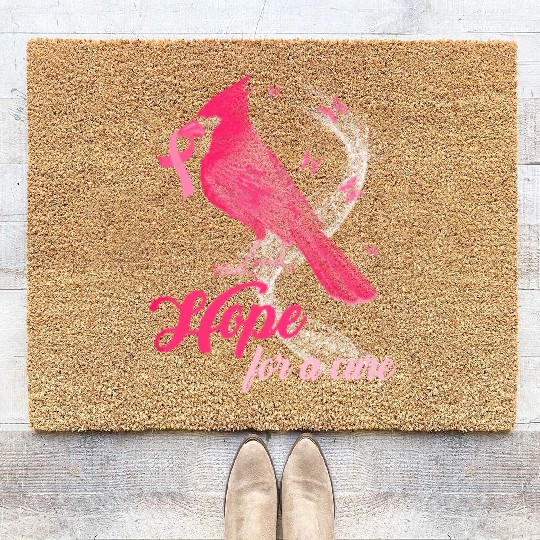 Breast Cancer Cardinal bird hope for a cure Coir Doormats