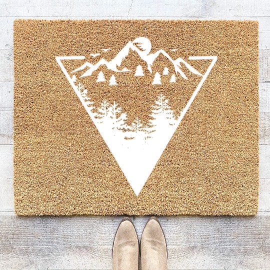 Triangle frame artwork with wilderness landscape Coir Doormats