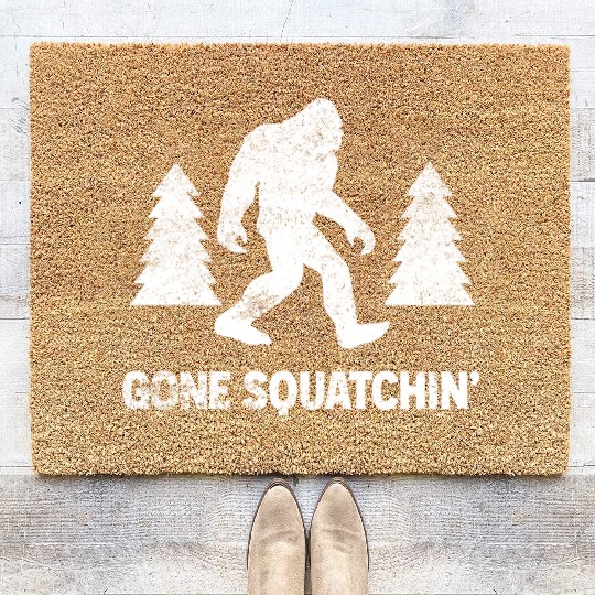 Gone Squatchin Bigfoot Sasquatch Distressed Coir Doormats