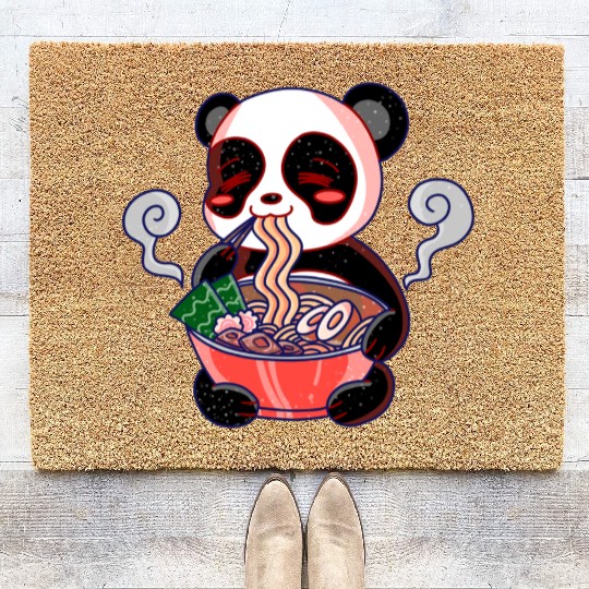 Cute kawaii panda loves ramen Coir Doormats