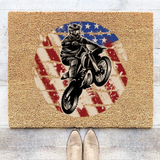 Dirt Bike American Flag Coir Doormats