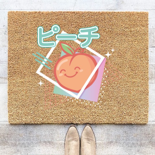 90s peach kawaii Coir Doormats