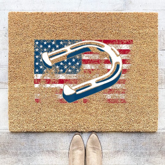 Cool Horseshoe Pitching USA Flag Funny US Pitcher Coir Doormats