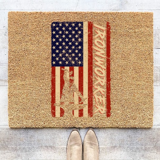 US Flag Ironworker Independence labor Day Coir Doormats