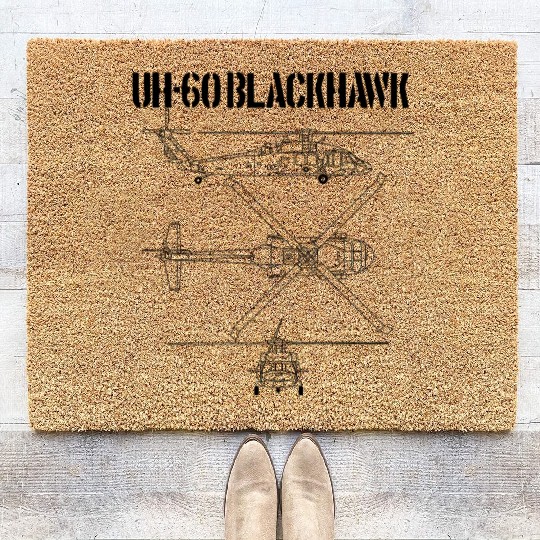 Blackhawk Schematic Military Helicopter UH-60black Coir Doormats