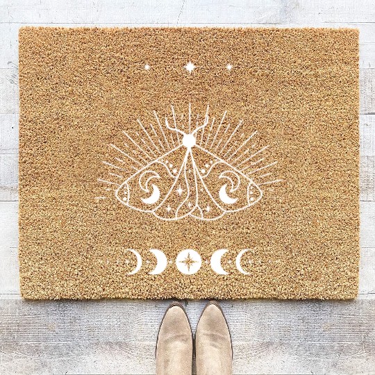Celestial moth wicca Coir Doormats