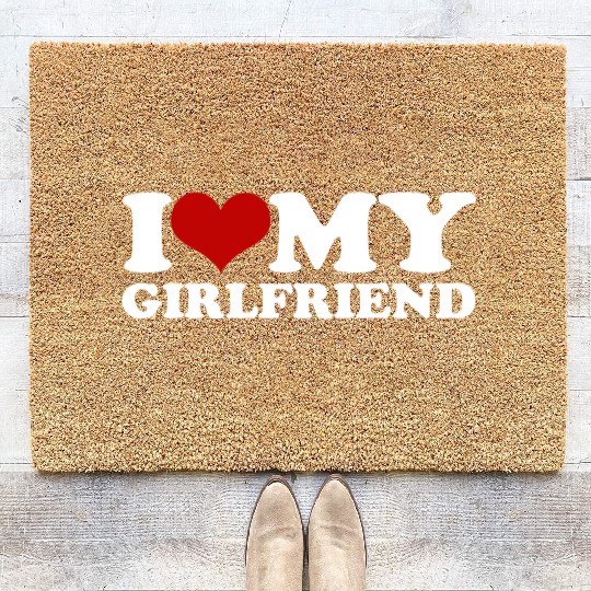 i love my girlfriend Coir Doormats