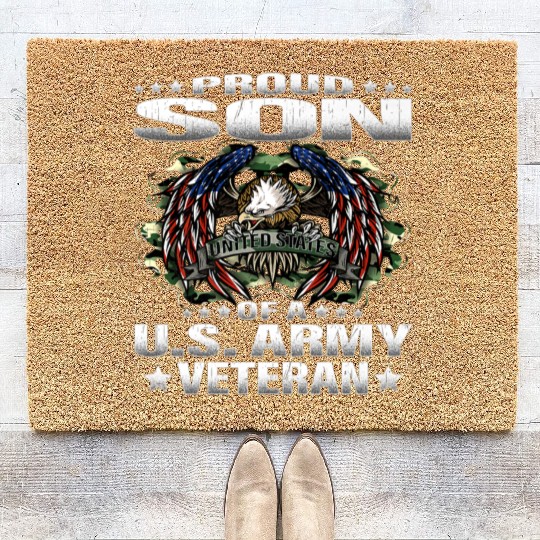 Proud Son Of A US Army Veteran Military Coir Doormats