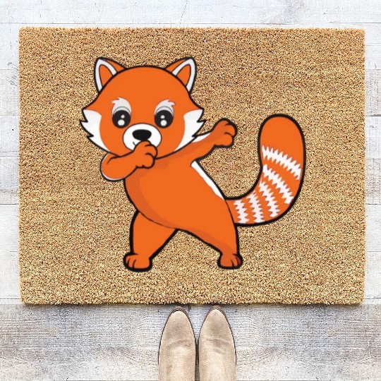 Dabbing Red Panda Cherry Blossoms Bamboo Coir Doormats