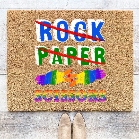 Rock Paper Scissors Lesbian Couple LGBTQ Pride Mon Coir Doormats
