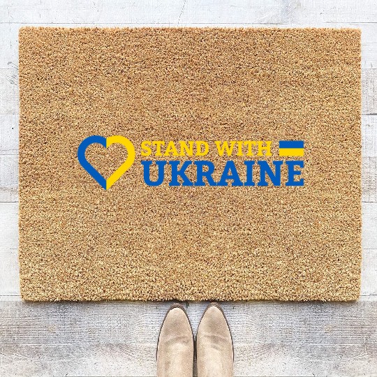 Stand With Ukraine Support Solidarity Heart Flag Coir Doormats