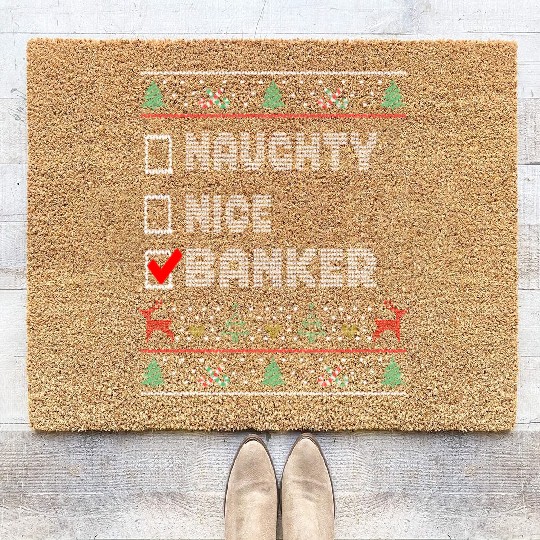 Naughty Nice Banker, Matching Christmas Group Coir Doormats