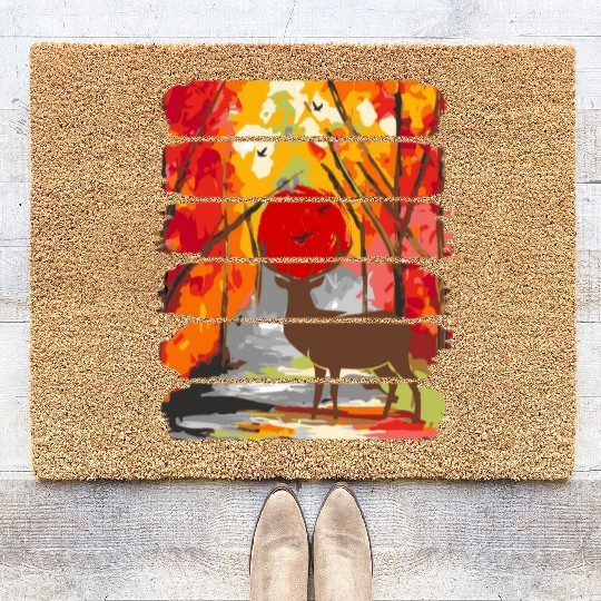 Deer In The Forest With A Sunset Coir Doormats
