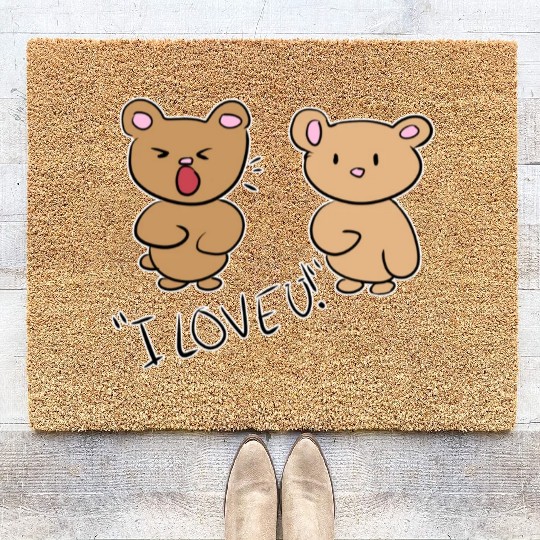 i love you teddy bear couple Coir Doormats