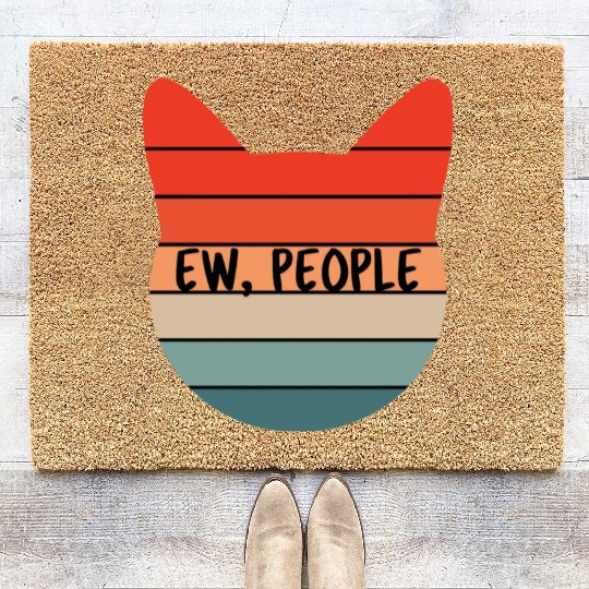 Ew People Cat Retro Sunset Colors Coir Doormats