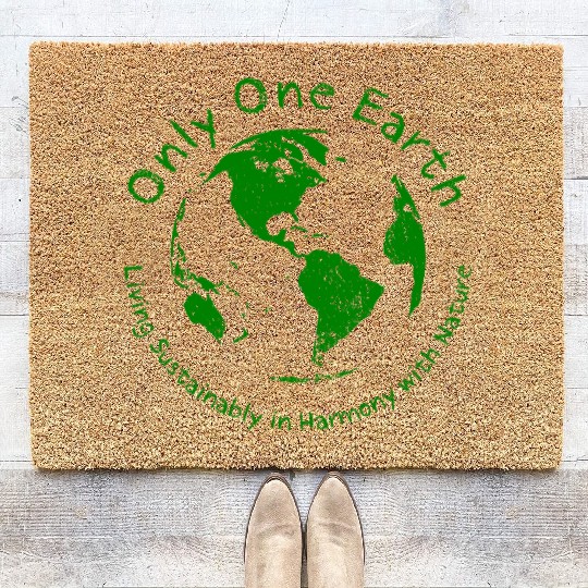 Only One Earth - dark green vintage design Coir Doormats