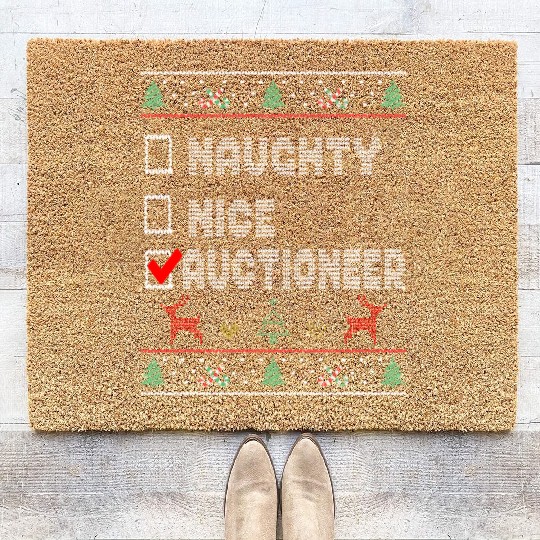 Naughty Nice Auctioneer, Matching Christmas Group Coir Doormats