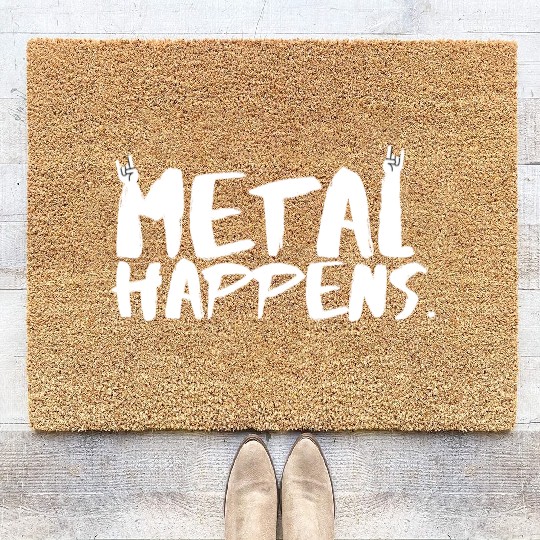 METAL Happens with Devil Horns Finger Gesture Coir Doormats
