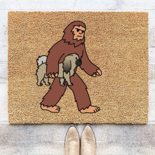 Bigfoot Sasquatch Walking Pekingese Coir Doormats