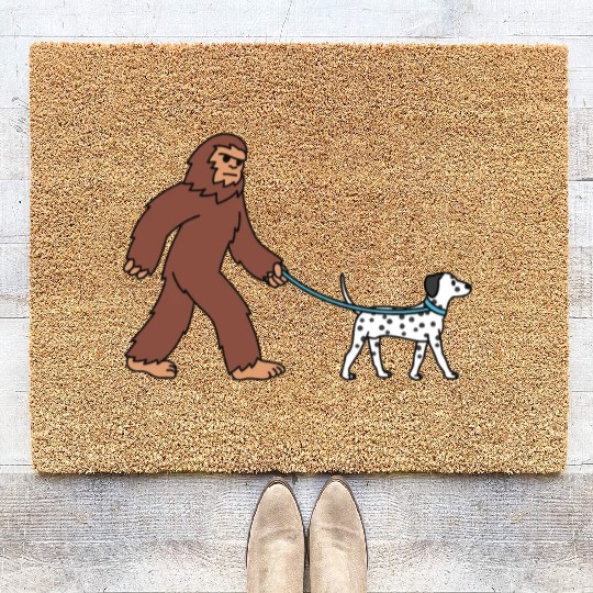 Bigfoot Sasquatch Walking Dalmatian Coir Doormats